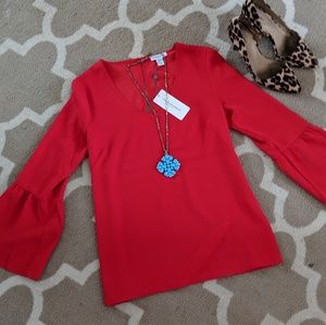 Carolina Belle | Bell sleeve v neck red shirt